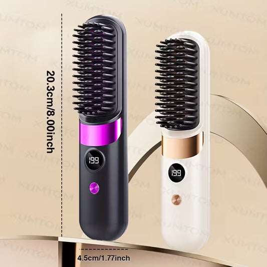 Escova Alisadora Sem Fio com Display Digital – Recarregável, Portátil e Rápida