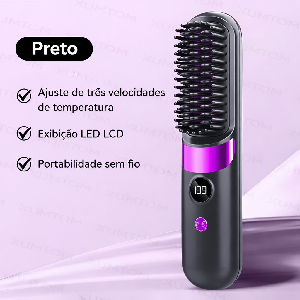 Escova Alisadora Sem Fio com Display Digital – Recarregável, Portátil e Rápida