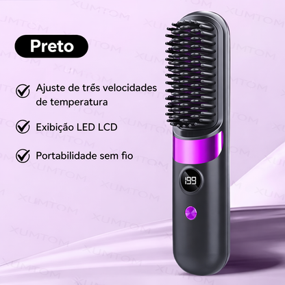 Escova Alisadora Sem Fio com Display Digital – Recarregável, Portátil e Rápida