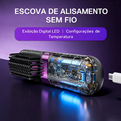 Escova Alisadora Sem Fio com Display Digital – Recarregável, Portátil e Rápida