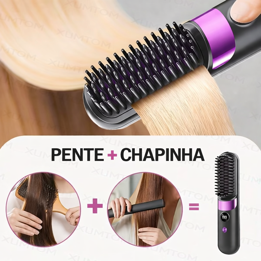 Escova Alisadora Sem Fio com Display Digital – Recarregável, Portátil e Rápida