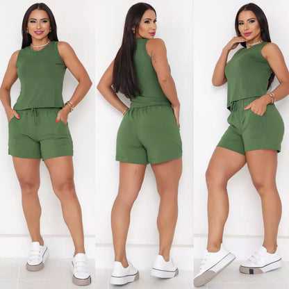 Conjunto Short e Blusa Regata Liso Viscolaycra Short Soltinho