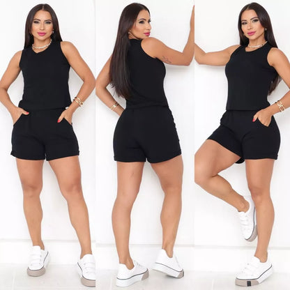 Conjunto Short e Blusa Regata Liso Viscolaycra Short Soltinho