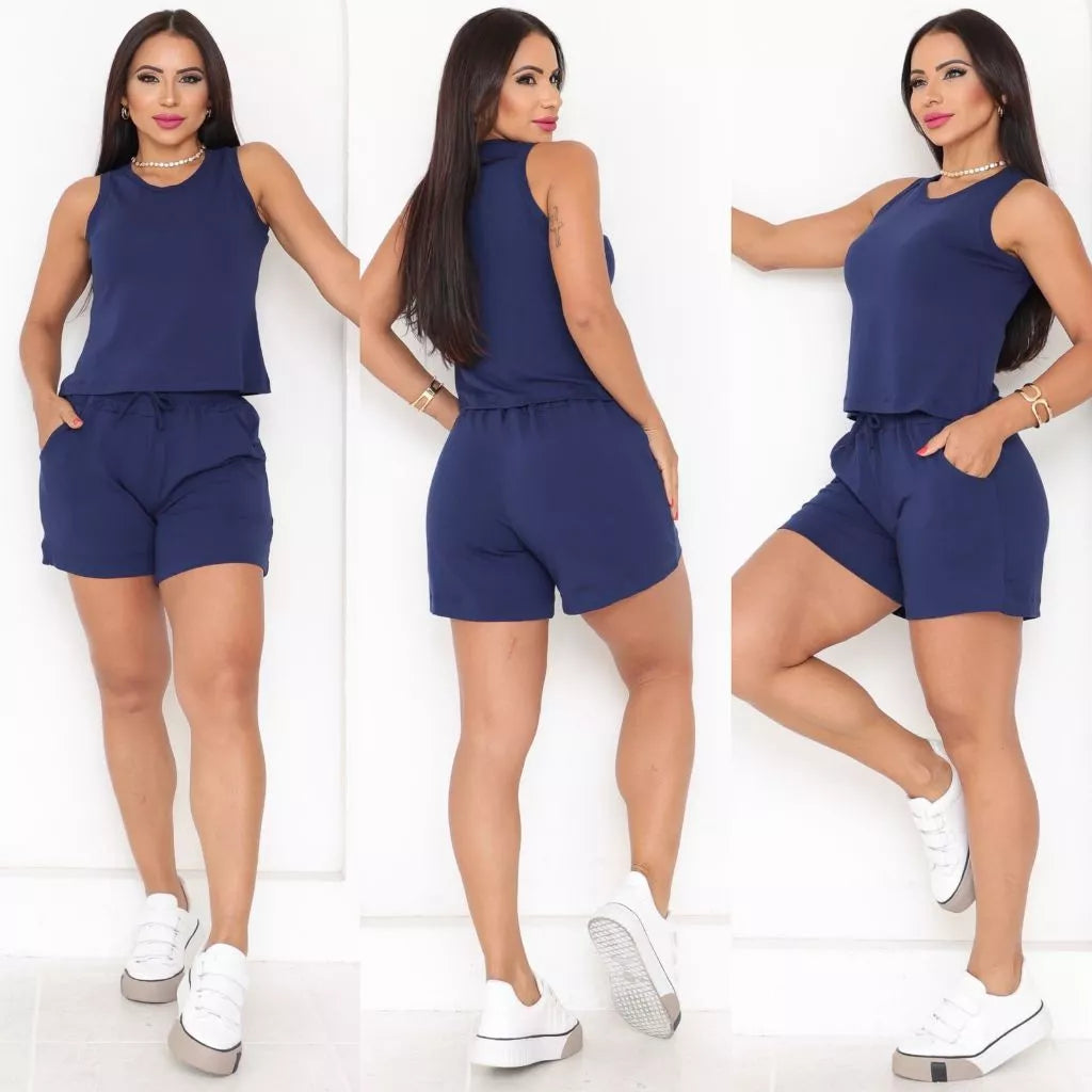 Conjunto Short e Blusa Regata Liso Viscolaycra Short Soltinho
