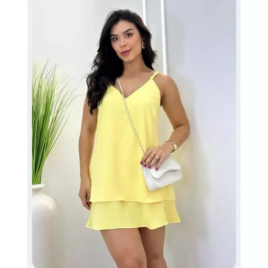 Vestido Feminino Curto de Alça Soltinho Elegante com Babado