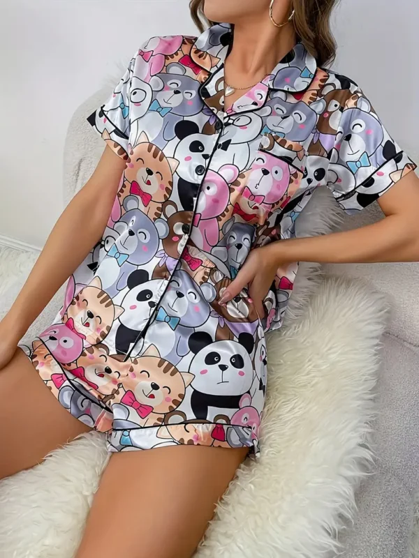 Conjunto de Pijama Feminino Manga Curta de Cetim Elegante - Imagem 5