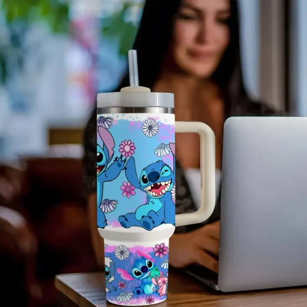 Copo Térmico Stitch 1,18L com Alça e Canudo – Inox Antivazamento - Imagem 3