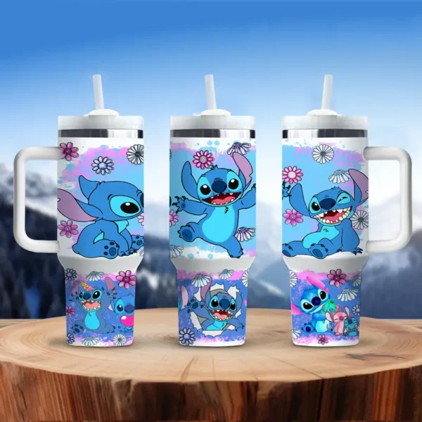Copo Térmico Stitch 1,18L com Alça e Canudo – Inox Antivazamento - Imagem 5