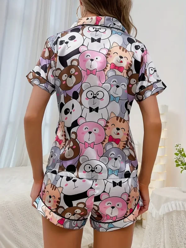 Conjunto de Pijama Feminino Manga Curta de Cetim Elegante - Imagem 4