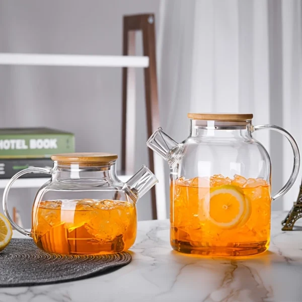 Bule de Vidro Borossilicato com Tampa de Bambu – 1000ml/1800ml, Resistente ao Calor, com Filtro Removível para Chá e Suco - Imagem 2