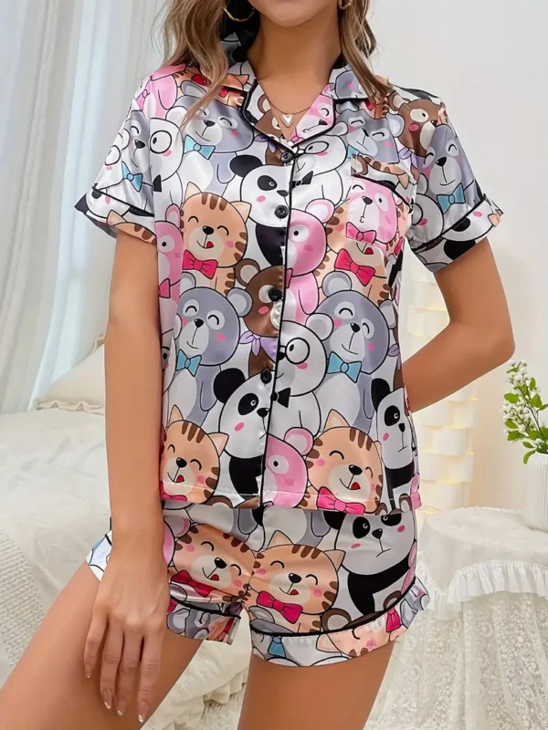 Conjunto de Pijama Feminino Manga Curta de Cetim Elegante - Imagem 3