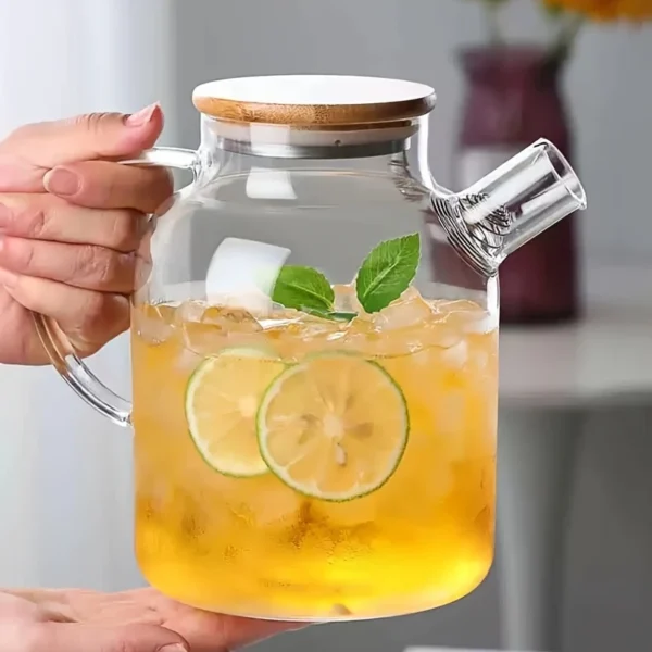 Bule de Vidro Borossilicato com Tampa de Bambu – 1000ml/1800ml, Resistente ao Calor, com Filtro Removível para Chá e Suco - Imagem 8
