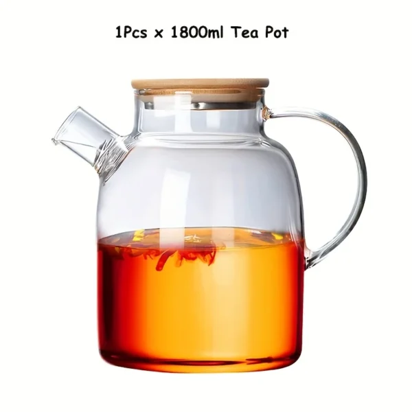 Bule de Vidro Borossilicato com Tampa de Bambu – 1000ml/1800ml, Resistente ao Calor, com Filtro Removível para Chá e Suco - Imagem 10