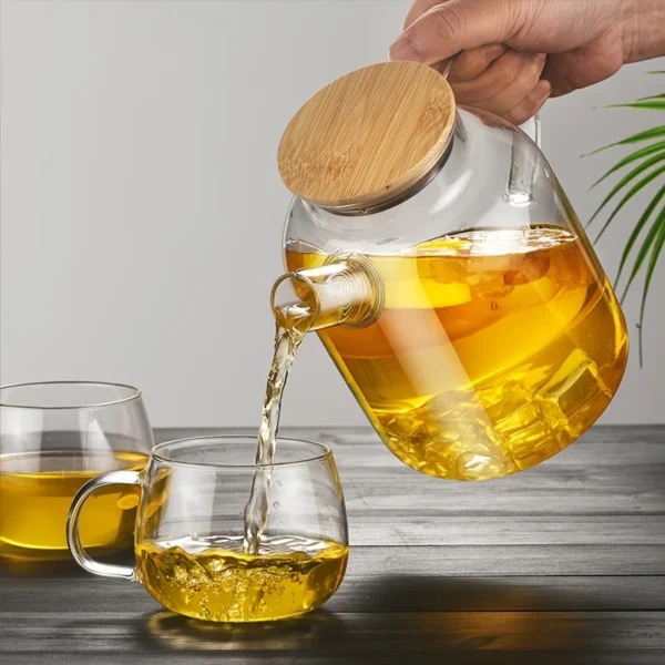 Bule de Vidro Borossilicato com Tampa de Bambu – 1000ml/1800ml, Resistente ao Calor, com Filtro Removível para Chá e Suco - Imagem 4