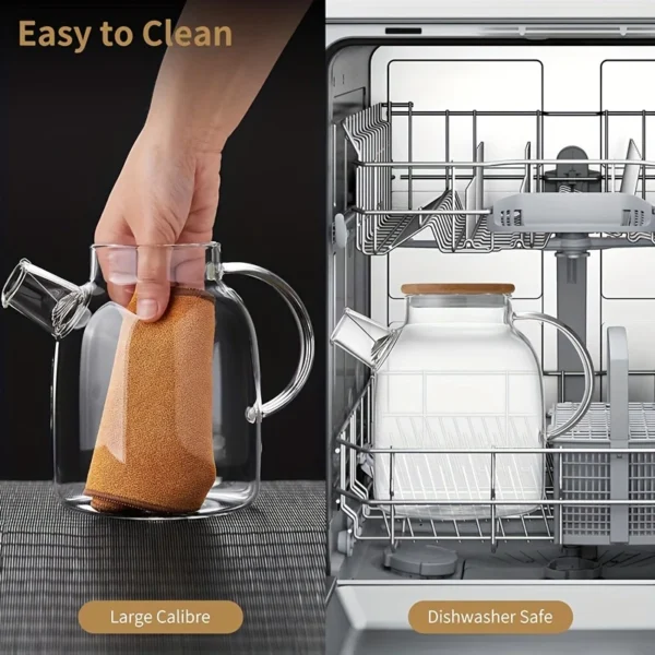 Bule de Vidro Borossilicato com Tampa de Bambu – 1000ml/1800ml, Resistente ao Calor, com Filtro Removível para Chá e Suco - Imagem 5